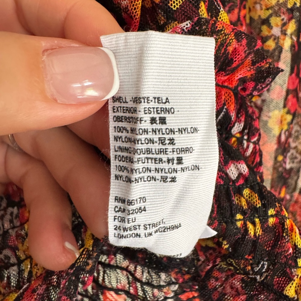 Free People XS Twyla Smocked Sheer Ruffle Long Sleeve Floral V-Neck Top Blouse - Picture 6 of 11